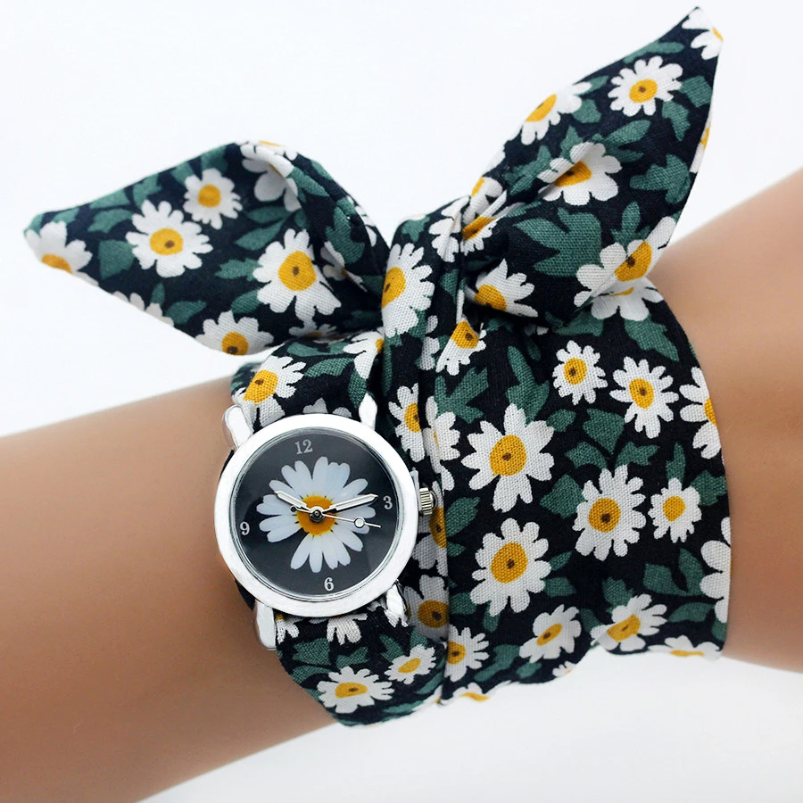 Shsby Ladies Flower Cloth Wristwatch Women Dress Watch Fabric Watch Girls Bracelet women watches