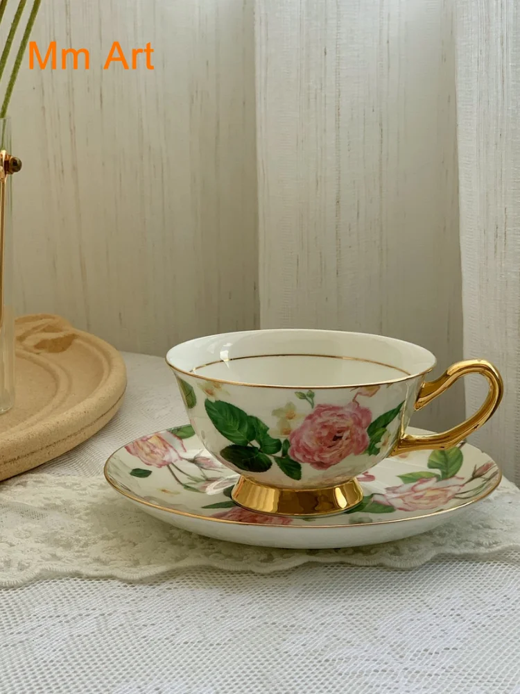 

Vintage Court Style European-Style Gold-Painted Flower Light Ceramic Cup Dish Set of Coffee Set