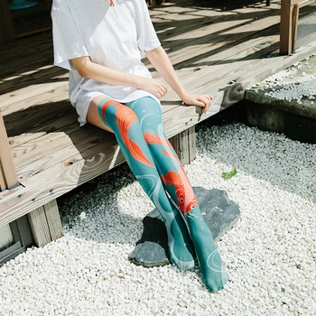 

Chinese style SHANHAIJING KINOMI goldfish stockings Colored geometric pattern Velvet Tights High-quality Silk stockings 1 pc