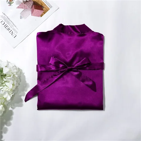 purple Bride Модное Шелковое Розовое нарядное платье подружки невесты халат атласный пикантные Для женщин короткий атласный свадебное кимоно халаты пижамы Ночная рубашка платье женская ночная рубашка в комплекте с купальным халатом - Цвет: purple Bride