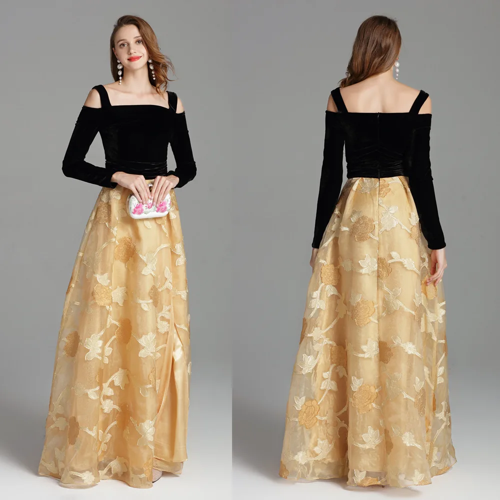 

Ck817 Autumn Velvet & Amp; Organza off-Shoulder Long Slit Evening Gown Costume Annual General Meeting