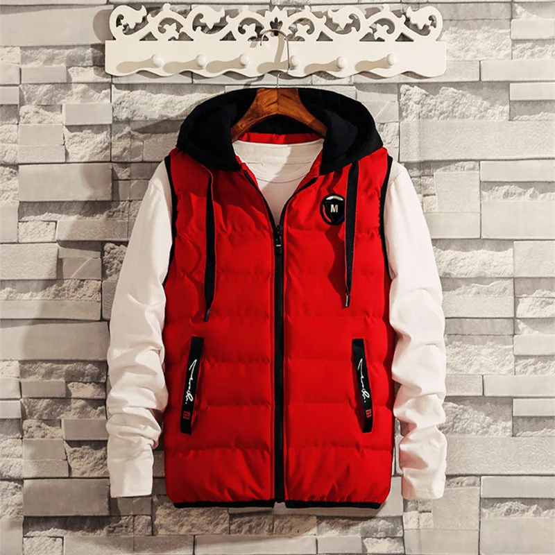 Winter Cotton Vest Men Top Male Casual winter Trend Vest Warm Clothes - Цвет: Красный