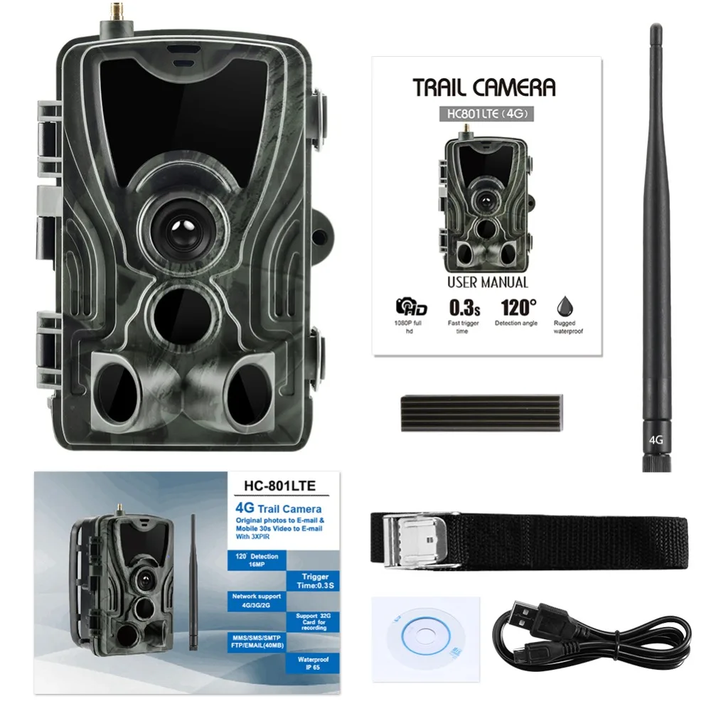 Охотничья камера HC801 Lite 4G фотоловушка 16 Мп SMS/MMS/SMTP IP66 время запуска 0 3 сек