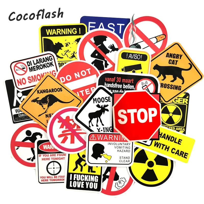 50 Pcs Warning Road Reminder Danger Banning Signs Stickers For Car Laptop Motorcycle Luggage Bicycle Snowboard Sticker Toy