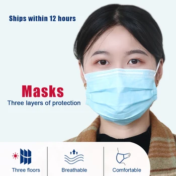 

50pcs 3 Layers Filter Disposable Mask Face Mouth Anti Dust Dustproof Earloop Protective Adult Masks Breathable Meltblown Masks