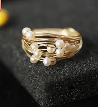

wonderful up-market 2pcs/lots pearl gold silk lady's ring size 6-9