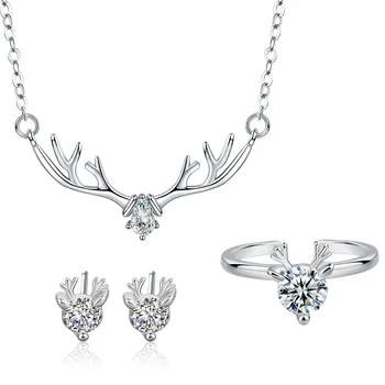 

925 Sterling Silver Necklace Antlers Zircon Jewelry For Women Romantic Engagement Accessories Gift Jewelry Sets Brelok Anillo