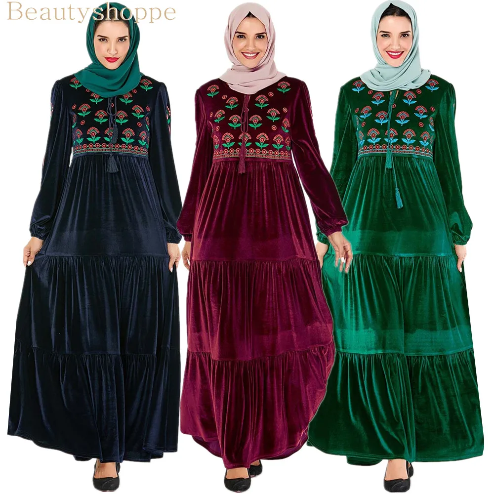 Платье-абайя в мусульманском стиле роскошное бархатное винтажное этническое