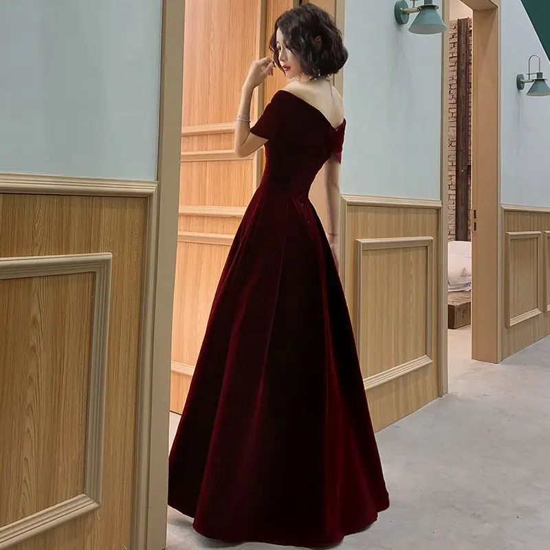 Party Dresses Slash Neck Burgundy Red 