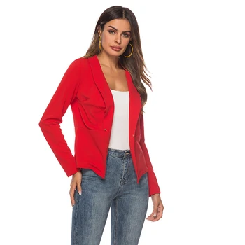 

2020 Spring Autumn Slim Fit Women Formal Jackets Office Work Open Front Notched Ladies Blazer Coat Hot Sale Fashion