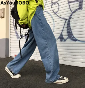 

Harajuku vintage ulzzang korean style ins hot punk loose hide leg long pants unisex jeans YQ-1071