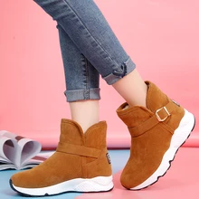 Rimocy/зимние ботинки на платформе; женские Теплые ботильоны коричневого цвета с толстым плюшем; удобная женская обувь серого цвета на плоской подошве с круглым носком без застежки