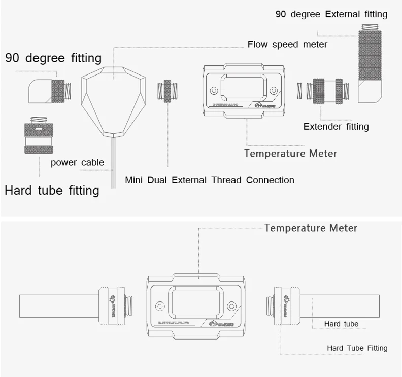 Bykski OLED цифровой дисплей измеритель температуры воды система охлаждения воды двойной G1/4 ''термометр Температура фитинг-датчик