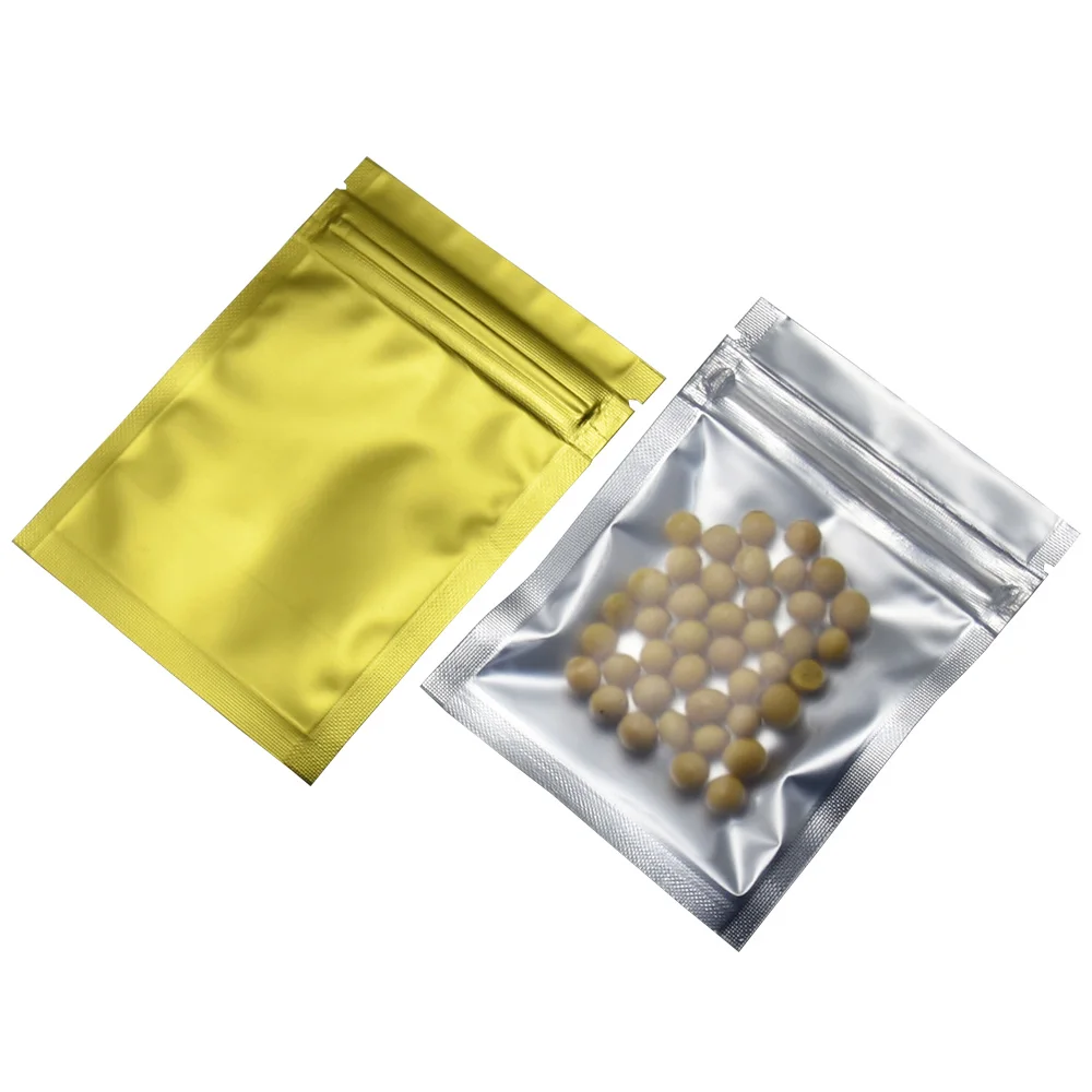 

7.5x10cm Gold Matte Surface Zip Lock Aluminum Foil Package Bag 100Pieces Heat Sealable Clear Front Plastic Snacks Candys Bags