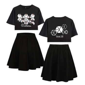 

EXO Ablum 2 Piece Skirt Set Office Women Letters Print Top Skirt Summer Outfits For Womens Clothing 2 Piece Set Kpop Korean