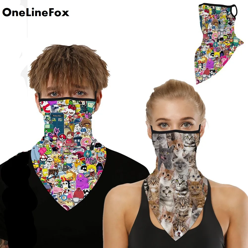 

OneLineFox Cartoon Cat Triangle Scarf Earhook Face Cover Multifunction Dust Proof Scarves Breathable Bandana Tube Reusable Scarf