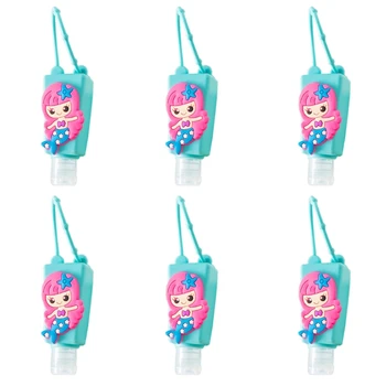 

6Pcs Hand Sanitizer Refillable Empty Bottle with Cartoon Floral Silicone Holder Q1QD