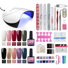 Профессиональный набор гель-лаков для ногтей, маникюрный набор 24 Вт/36 Вт, УФ светодиодный светильник, 10 шт., впитывающий гель, Набор лаков, маникюрные инструменты, набор для нейл-арта