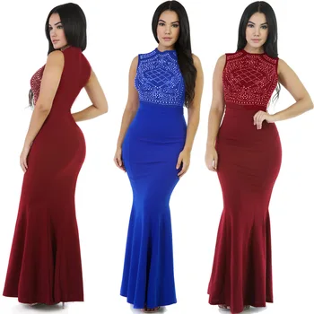 

BacklakeGirls Elegant Crystal Evening Dress Long Satin Mermaid Vestidos De Fiesta De Noche Prom Dresses Robe De Soiree Robe Bleu