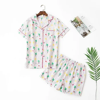 

Pajamas For Women Summer Cotton pajama set New women Short Sleeve Cartoon sleepwear Casual large size Nightgown Women Pajamas