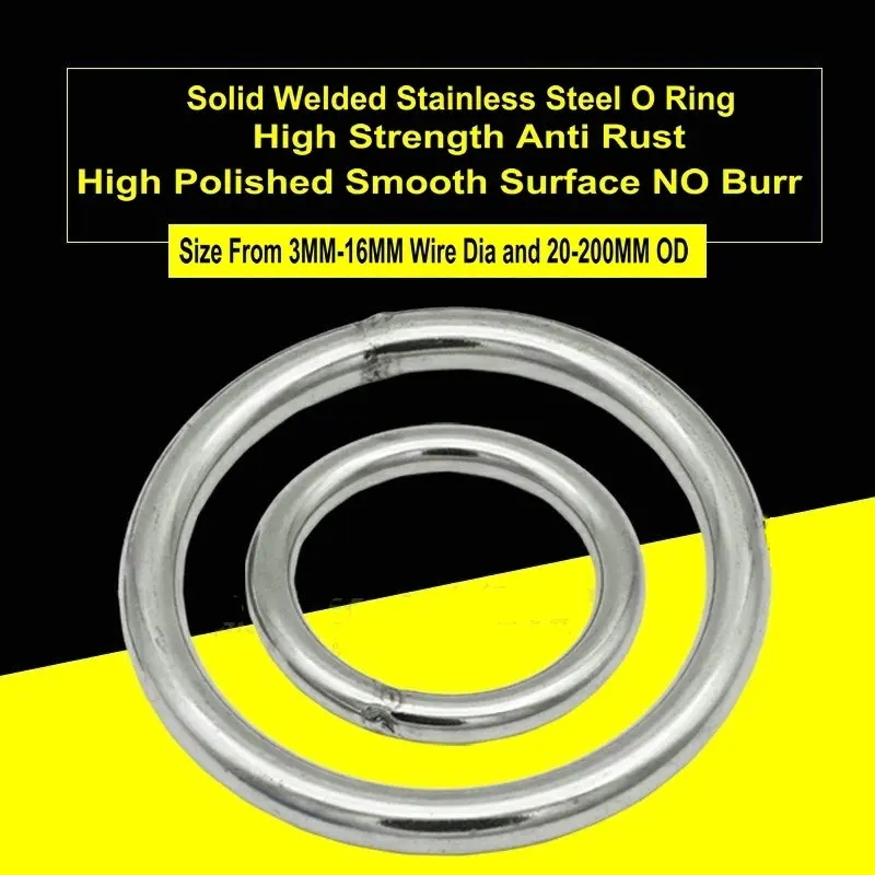 Solid Stainless Steel 304 WELDED Round Ring Hanging Lifting Webbing Strap Yoga Suitcase Bag WELDING O Ring M3-M16 (1)