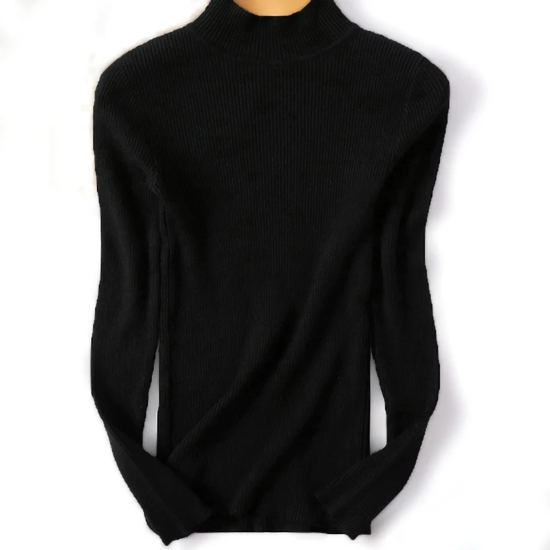 Aonobeier осенне-зимний свитер Женская Базовая рубашка вязаный свитер с длинными рукавами водолазка Повседневные свитера тонкие однотонные пуловеры - Цвет: Black