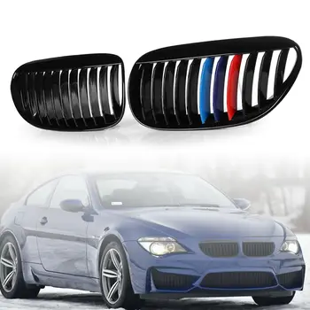 

Pair Front Kidney Grilles Grill Gloss Black M-Color Car Racing Grills For BMW 6 Series E63 E64 2005 2006 2007 2008 2009 2010