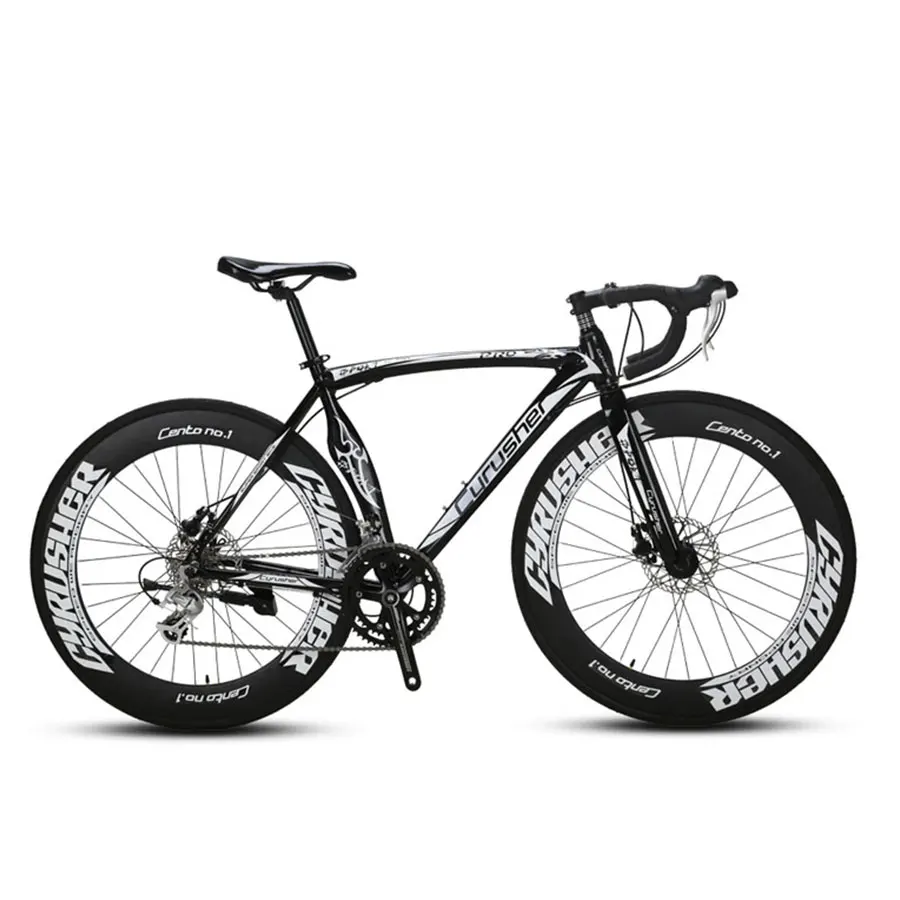 Черный Cyrusher XC700 дорожный велосипед 700C светильник алюминиевая рама+ вилка+ руль велосипедный шоссейный скоростной велосипед гоночный мужской механический дисковый тормоз - Цвет: Черный