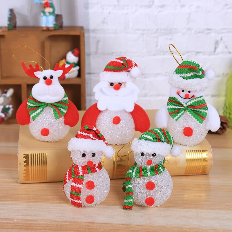 

New 2019 Christmas Tree Ornament Decoration Doll Light Toy Santa Claus Snowman Bear Elk LED Night Light Doll Toy For Home Party