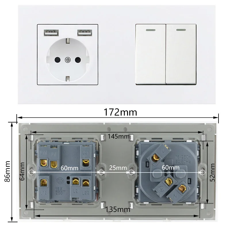 Atlectric DE стандарт ЕС вилка двойная розетка двойной USB 1 2 3 4 банда лампа кнопка выключателя света настенная электрическая розетка