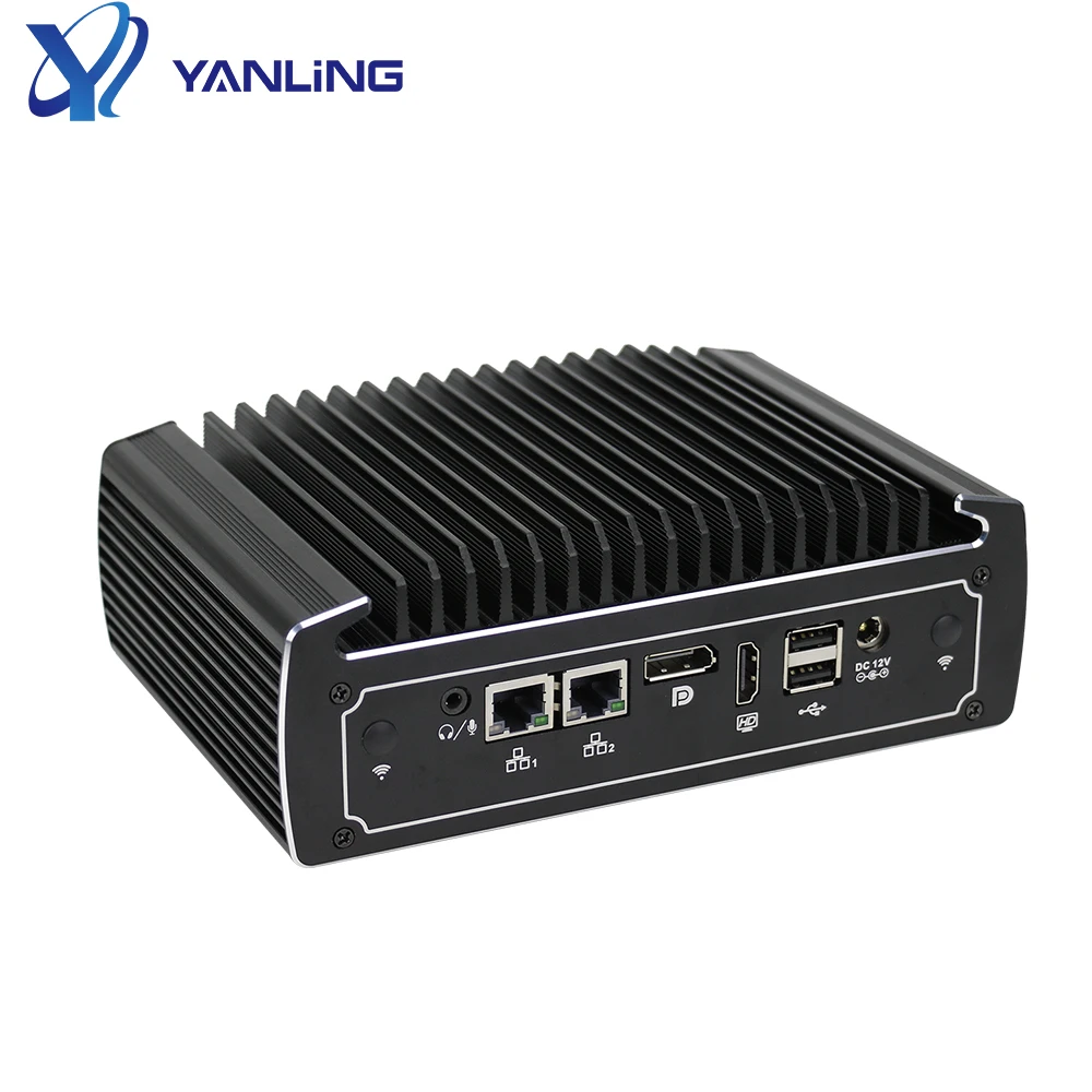 Yanling Industrial Fanless Mini PC 12V Core i5 8260U 2 1000M LAN Micro PC Desktop DDR4 M.2 Micro Box PC with 2 RS232 COM