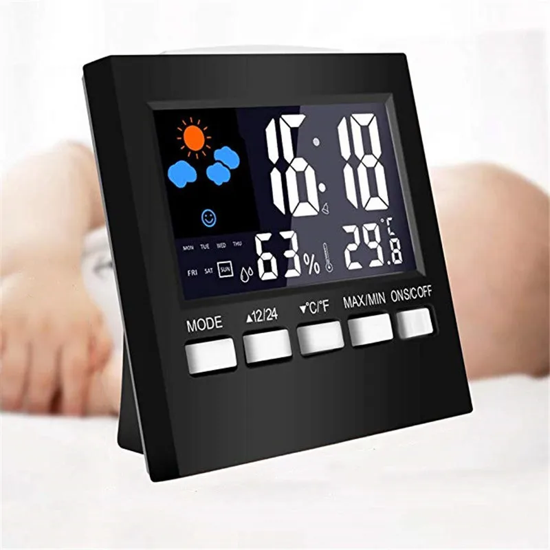 

2019 LCD Alarm Clock Digital Snooze Table Clock Wake Up Light Electronic Time Temperature Humidity Display Home Decoration Clock