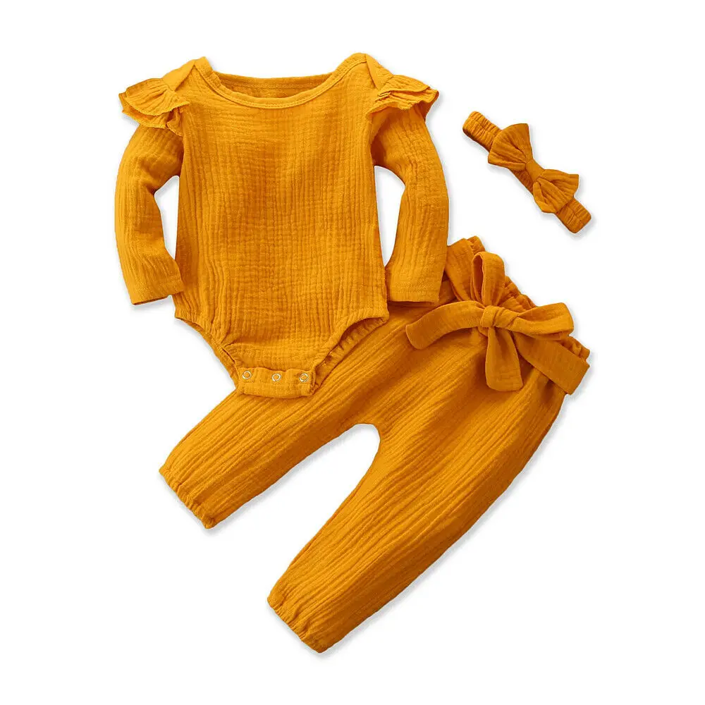 Новинка; комплект из 3 предметов для маленьких мальчиков и девочек; комбинезон с длинными рукавами; комплект одежды для подвижных игр - Цвет: Цвет: желтый