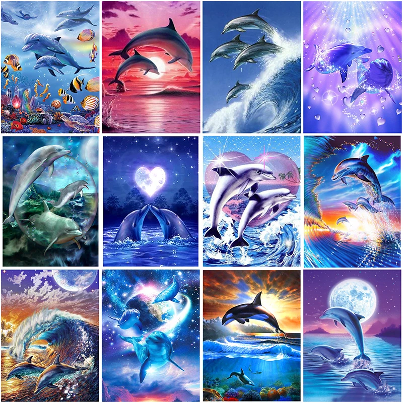 

Dolphin Diamond Embroidery Cross Stitch 5D Diamond Painting Kits Mosaic Animals Sale Rhinestone Art Handwork Gift Home Decor