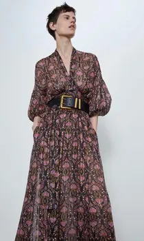 

2020 new Spring Summer New Style European streetwear Floral Printed female Dress zaraing vadiming sheining Women Dress XDN9457