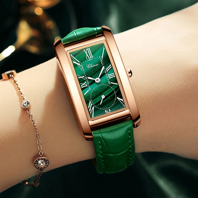 

2021 Hot Sale CHENXI Women's Watches Fashion Rectangle Watch Women Green Watches Small Seconds Quartz Wristwatches Ladies