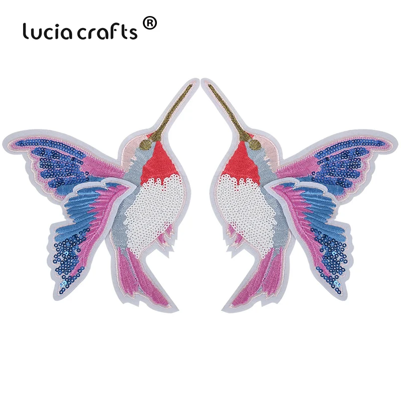 

1couple 15.5*20cm Hummingbird Sequin Embroidered Patches Sew on Applique For Clothes Jeans Sweater DIY Sticker Badge Crafts