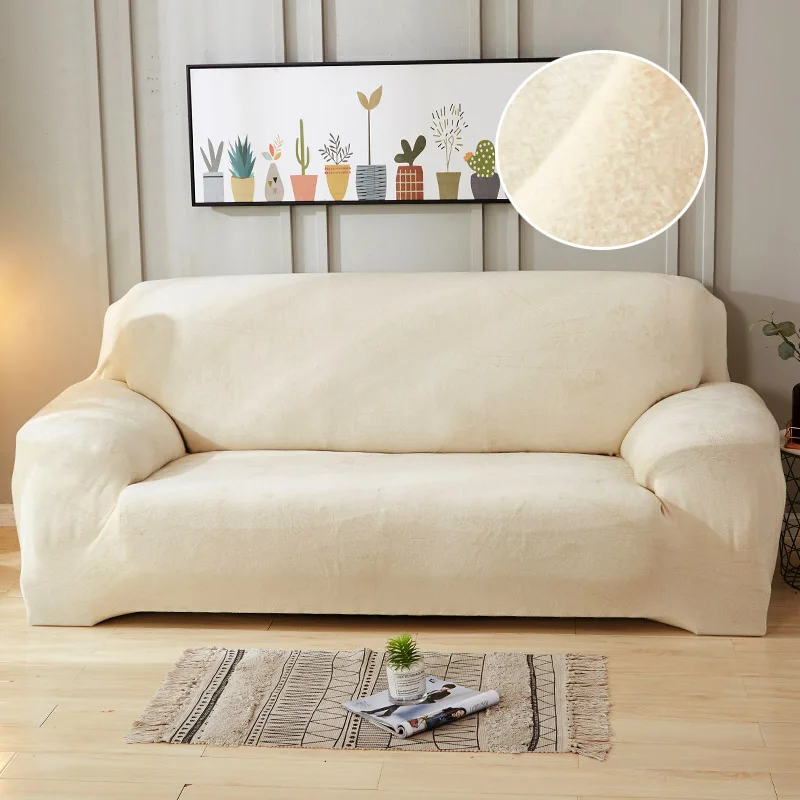 Плюшевый чехол на диван из стрейч-материала, однотонное толстое покрывало, чехлы на диван для гостиной, домашние животные, чехлы на стул, подушка для дивана, полотенце, 1 шт - Цвет: Lvory