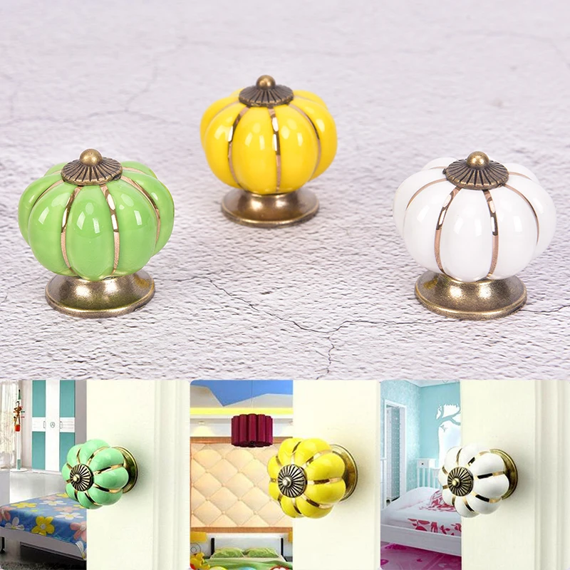 Vintage Ceramic Door Knobs Cabinet Drawer Wardrobe Cupboard Pumpkin Pull Handle