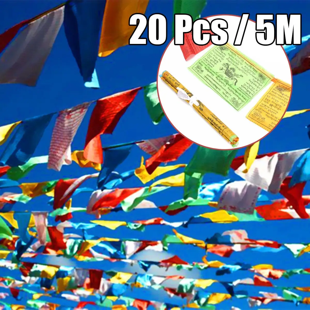 

1 Set 20pcs Tibetan Buddhist Prayer Flags 5 Different Colors Polyester Religious Tibet Style Decorative Flag 15x27cm