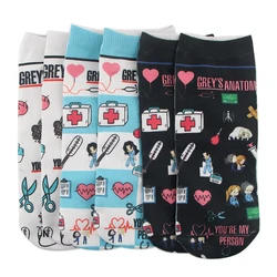 LB2393 Doctor Nurse Cat Print Gray's Anatomy Happy Socks Casual Creative Soft Comfortable Funny Novelty Men Women Fans Gifts