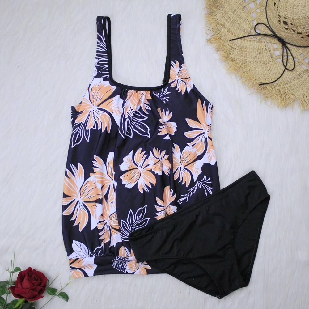 Купальник женский с принтом винтажный комплект танкини большие размеры пляжная