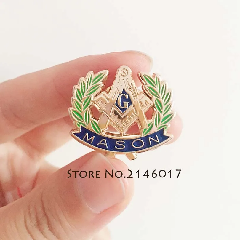 

50pcs Freemason Metal Custom Badge Blue Lodge Square and Compass G Mason Enamel Pins Brooch 1'' Masonic Wreath Hat Lapel Pin