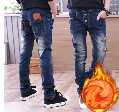 F611 fleece jeans Коллекция года, зимняя детская одежда джинсы для мальчиков повседневные узкие джинсы из плотного флиса для маленьких мальчиков, джинсы для больших детей, длинные штаны - Цвет: F611 fleece jeans