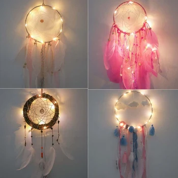 

New USB Light Bz1061 Handmade Ins Girl Heart Cloud Dream Catcher With Light Pendant