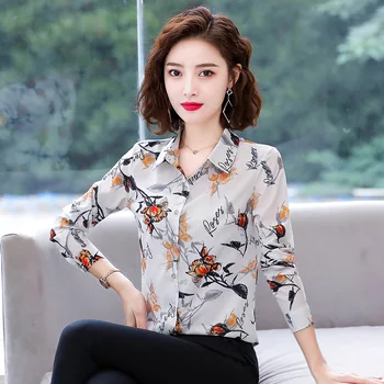 

Floral Chiffon Blouse Women Elegant White Shirt Long Sleeve Lapel Ladies Tops Fashion Plus Size Tunic Female Clothes 2020 Spring