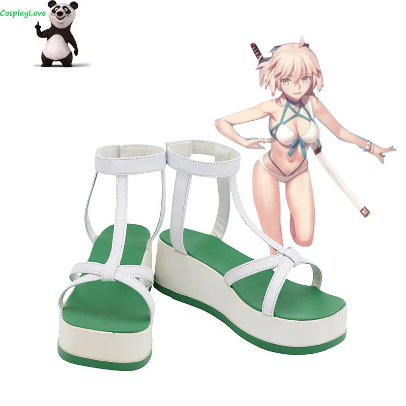

FGO Fate Grand Order, купальник Okita Souji, Белая обувь для косплея, сандалии, длинные ботинки, кожаный костюм для косплея на Хэллоуин, Рождество