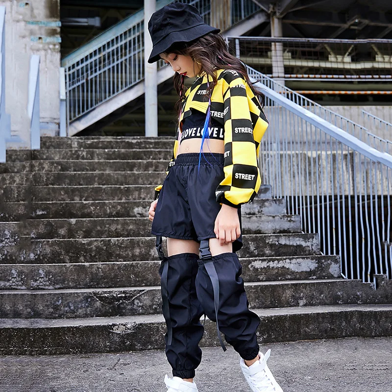 Kids Jazz Dance Costumes Hip Hop Dancing Clothes For Girls Long Sleeve Cotton Children Street Dance Clothing Stage Suits DN3944
