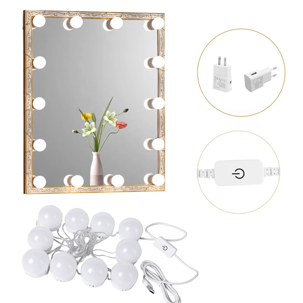 

LED Mirror Lights Kit Hollywood Makeup Lights Vanity 10 Bulbs for Bathroom Wall Dresser Dimmable with EU/US Plug Dressing Table