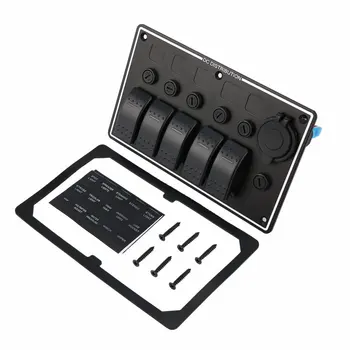 

5 Gang 3 PIN Aluminum LED Power Socket Switch Panel Dual USB Socket Panel Waterproof RV Car Marine Boat Circuit Breaker